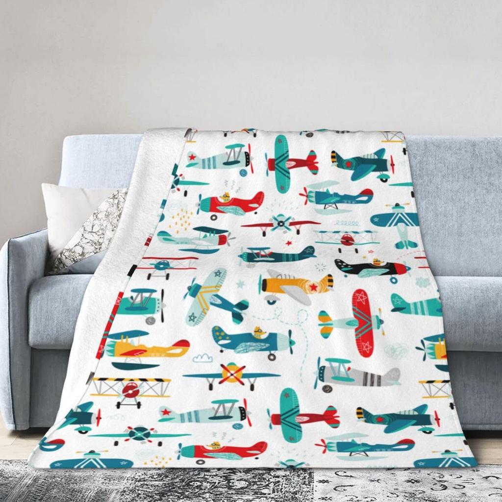 Cartoon-Flugzeug-Konzept digital bedruckte Polyester Schlafzimmer Samt Flanell Decke Vlies weiche Sofa-Abdeckdecken für Betten