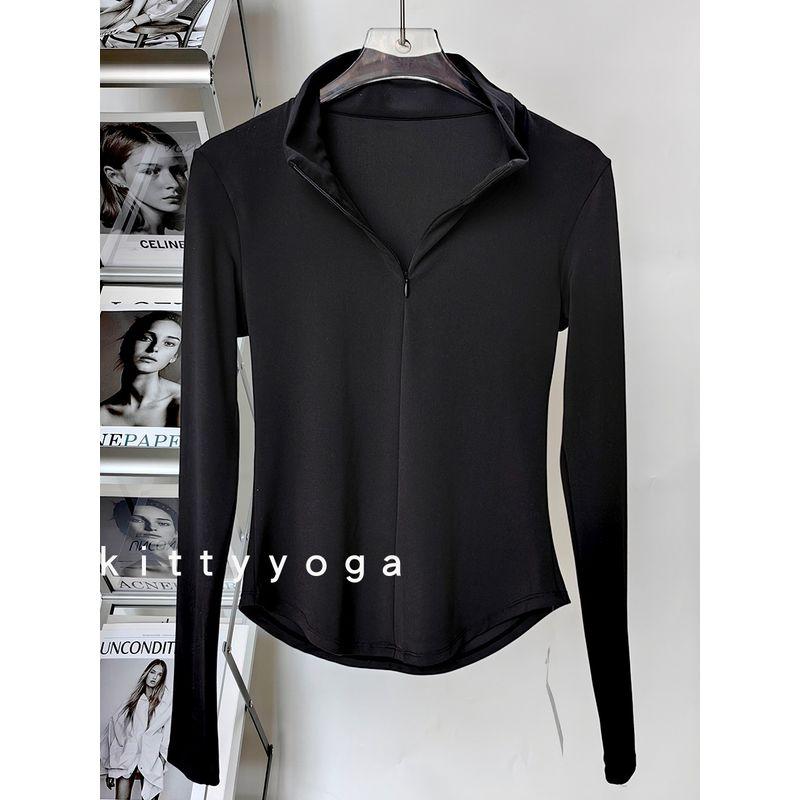 Yoga Chest Showing Half Zipped Stand Collar T-Shirt Sports Tops