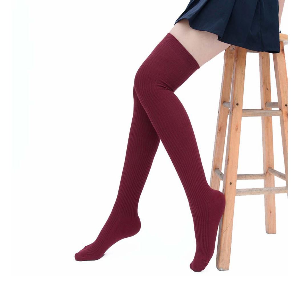 

Knit Long Thigh High Dancing Leggings Socks Women Girl Pile Boots Stocking вина червоного кольору