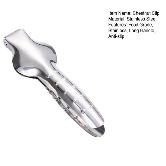 Kastanienklammer, glatte Kante, lebensmittelecht, hochfest, Nussschneider, einfarbig, offener Kastanien-Edelstahl, bequemer Griff, Kastanienschäler für die Küche