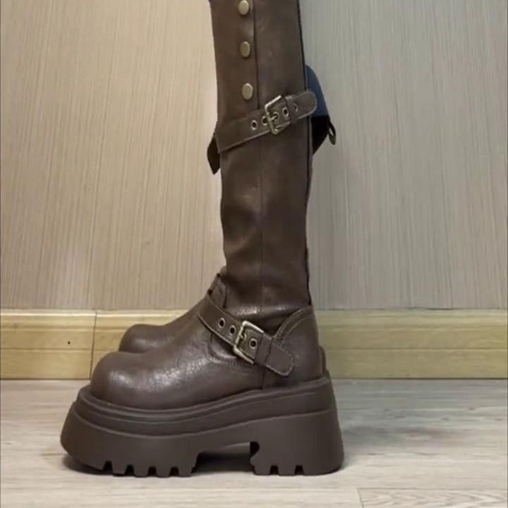 Height-increasing Retro Two-wearing Martin Boots for Women, Thin and Versatile, Thick-soled Knight Boots