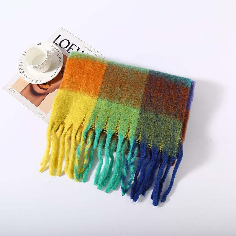 Autumn and winter new style warm pull hair color grid scarf fashionable versatile outer