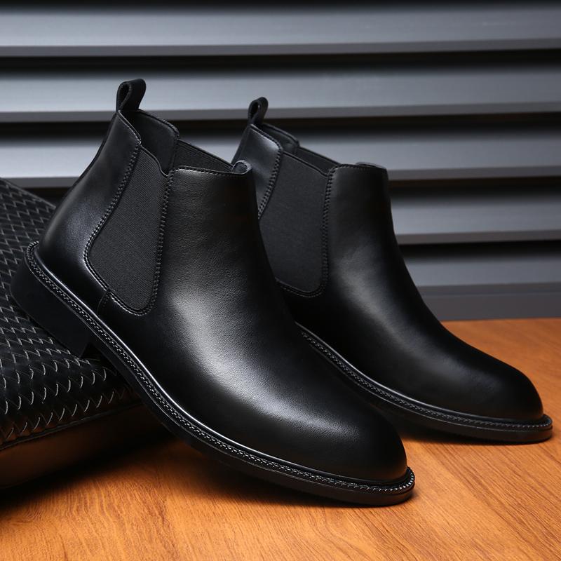 Italian Men Casual Leather Chelsea Boots High Quality Business Dress Office Shoes Comfy Fashion Pointed Toe Flat Designer Boots