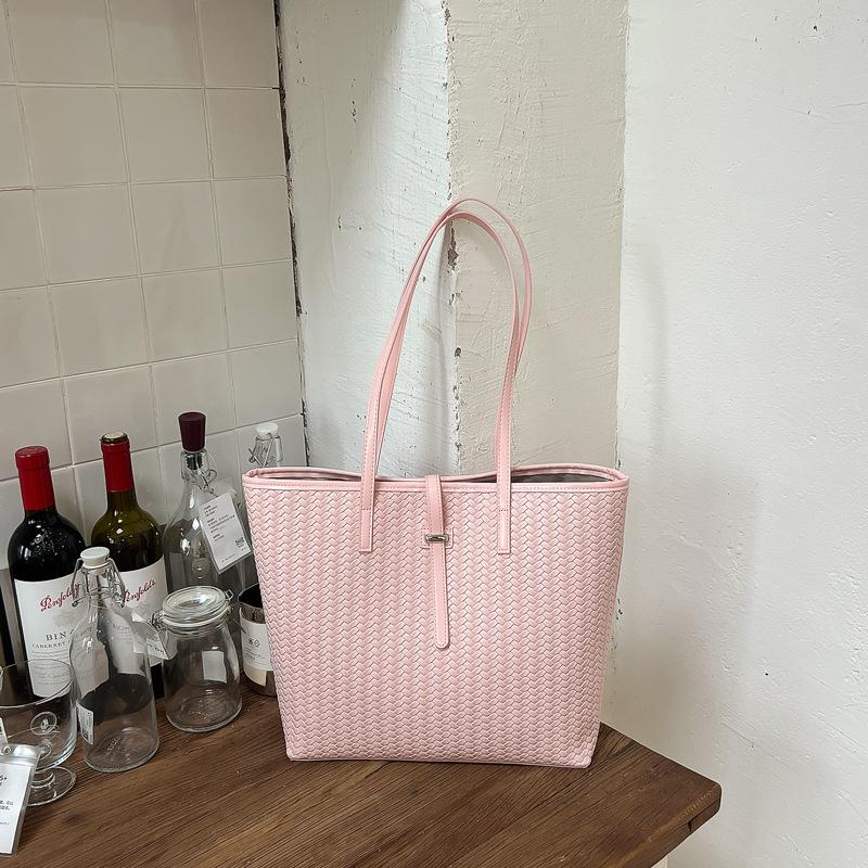 Women's Retro Woven Texture Tote Bag - Stylish Large Capacity Shoulder Handbag for Daily Commute