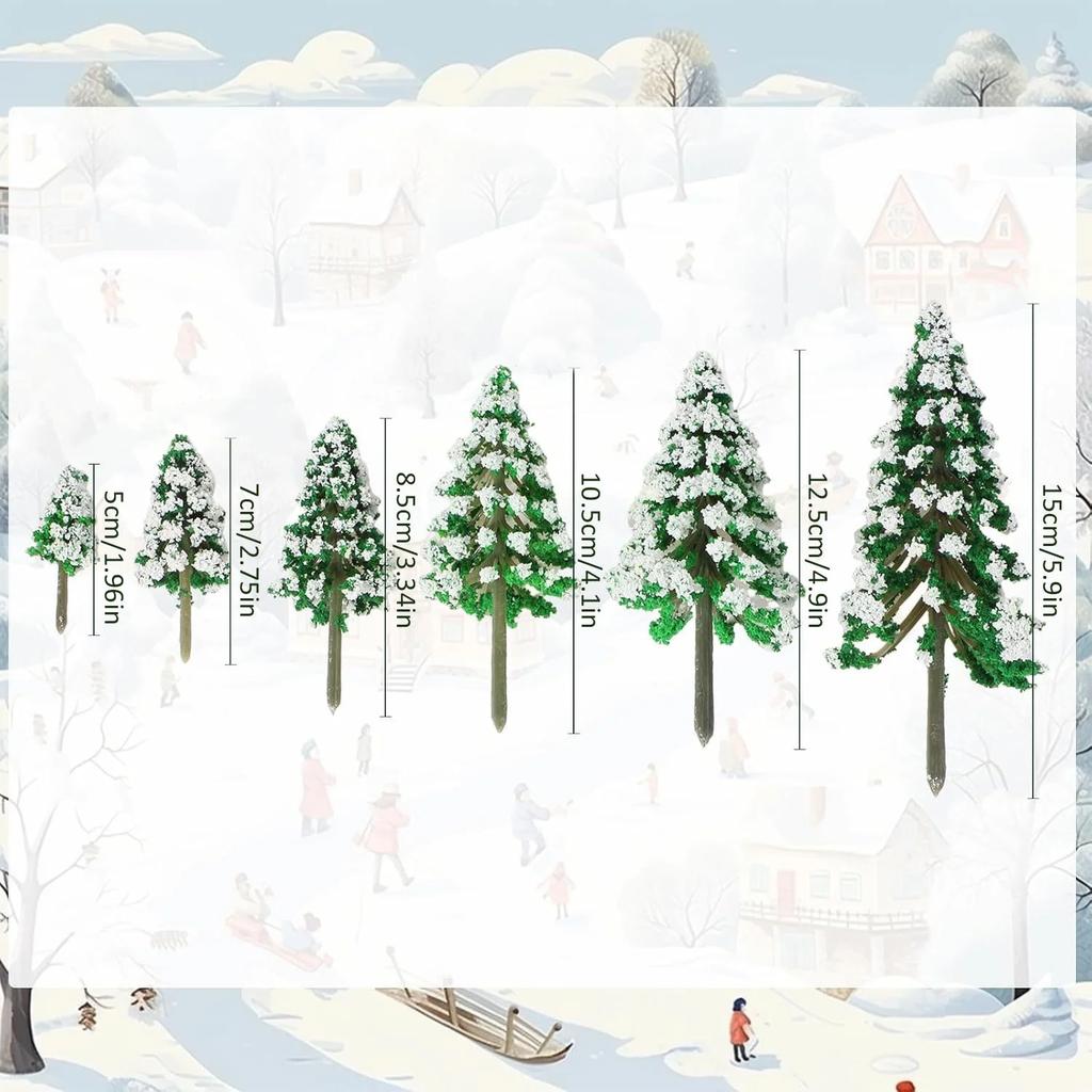 Xmas Decoration 6 Sizes of Mini Snow Pine Model Trees Scenery Trees for Christmas Decoration Winter Ornaments Crafts for Home