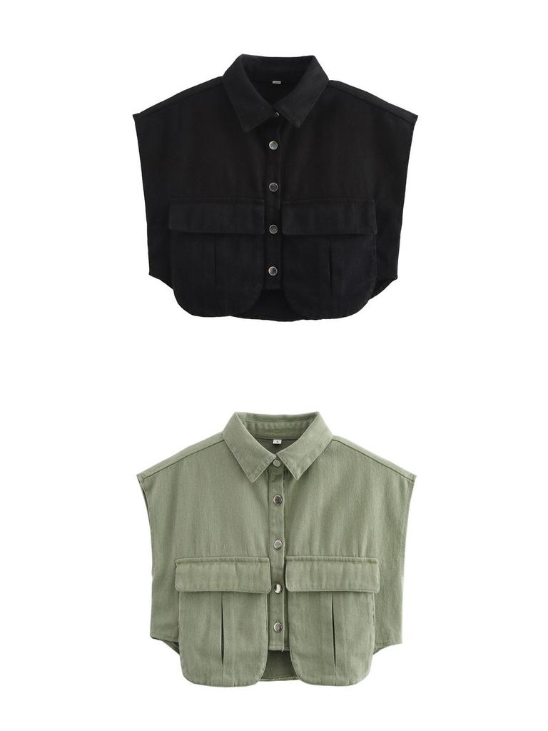 Women's Patchwork Irregular Polo Collar Denim Cardigan Top