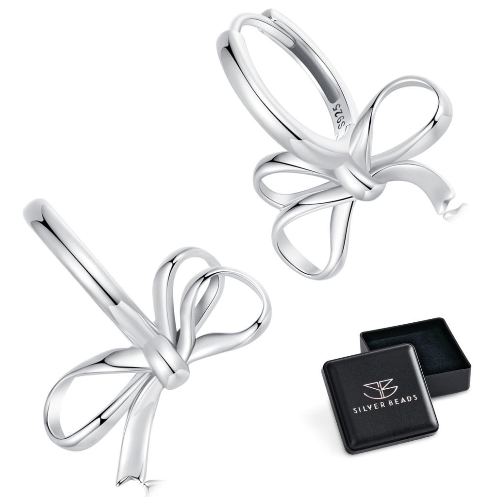 Silver earrings with bows, hoops, clasps, 925 silver