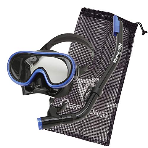 

[Amazon.co.jp Exclusive] Reef Tourer Snorkeling Set with Mesh Bag for Children (Ages 4-9) - Panoramic Wide-View Snorkel Mask + Wave Guard Snorkel - Bl