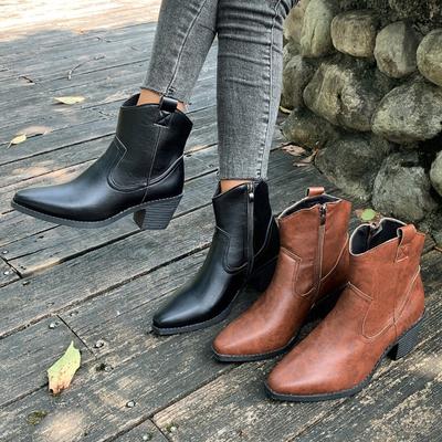 Women's Pointed Toe Ankle Boots, Chunky Heel Chelsea Martin Boots, PU Leather Wholesale Booties In Stock