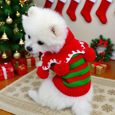 Pet Clothes Dog Cat Christmas Sweater Autumn and Winter Warm and Comfortable Colorful Knitted Sweater Red and Green Strips