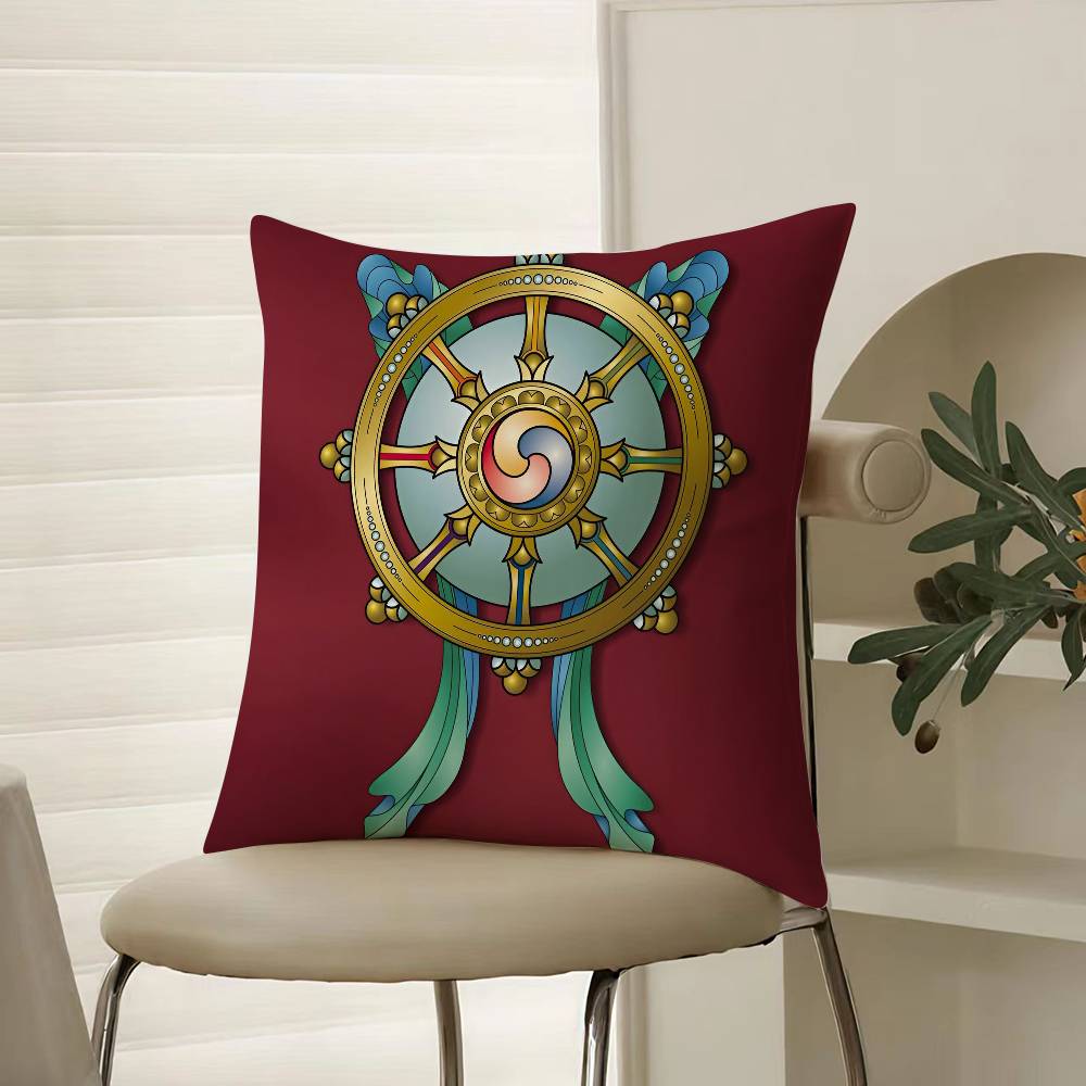 Reincarnation Print Six Paths of Reincarnation Pillow Case Comfort Sofa Bed Silky Elegant Invisible Zipper Decorative Cushion