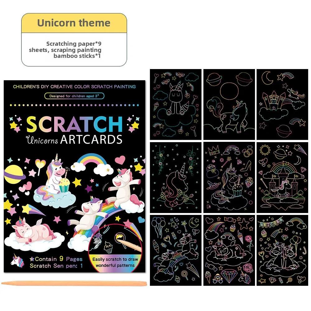 Kit de Tarjetas de Papel para Pintar Scratch Art de Color Arcoíris Mágico de 9 Piezas/set Tablero de Dibujo de Animales de Dibujos Animados Juguetes de Dibujo Juguete Educativo DIY