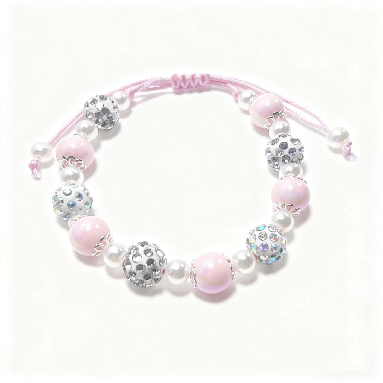 Handmade Pink Pearl & Bala Beaded Bracelet with Engraved Stainless Steel Heart