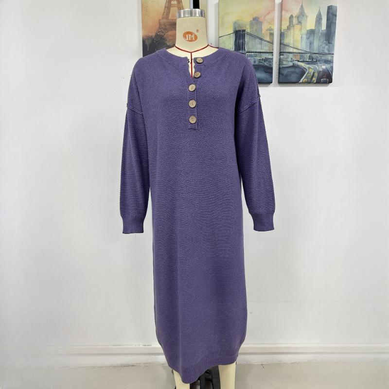 IHUASU Podzimní a zimní knoflíkové pletené šaty Módní Temperament Commuter Dámský svetr