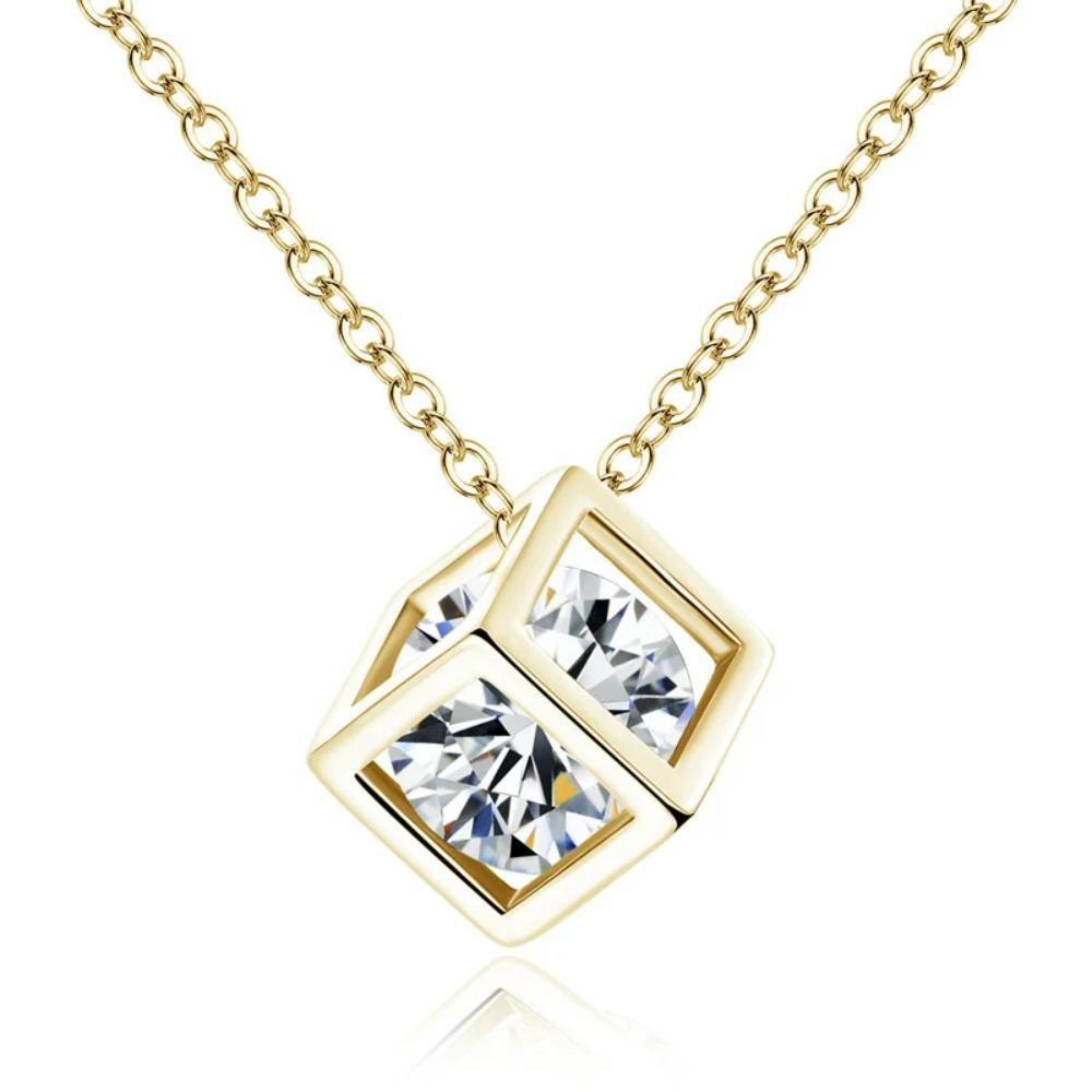 Fashion Crystal Rhinestone Pendant Necklace for Women Gold Color Square Clavicle Wedding Jewelry Gifts