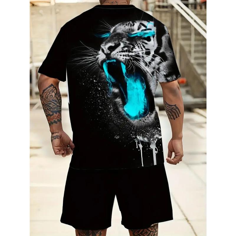 Summer Animal Lion Print Fashionable Comfortable Loose Fit Casual Sports Men's Short Sleeved Sport Wear