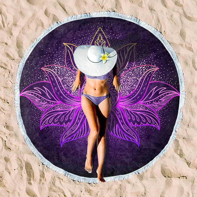 Ultrafine Microfiber Round Beach Towel Adults Quick Dry Digital Print With Fringe Trim Multipurpose Sand Mat Pool Travel Yoga Picnic