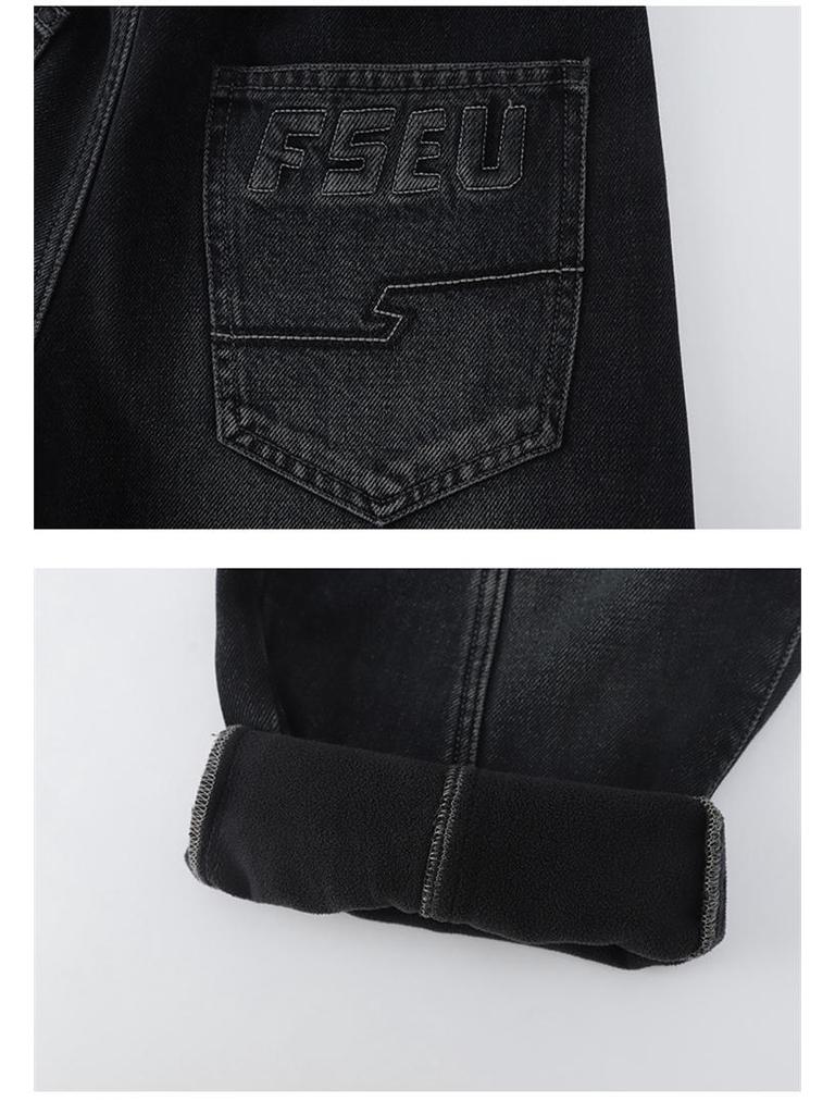 2025 Boys' Plush-Lined Denim Fleece Pants - Winter Wear for Teens and Kids