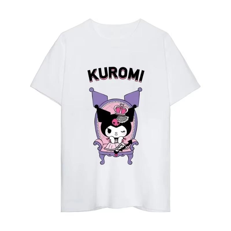 2026 New Summer Kuromi Cute Print Tee Casual Short Sleeve Cotton Tops for Adults Kids Sweet Kawaii Style Daily Outfit