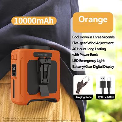 Ventilador de cintura portátil para exteriores de 10000 mAh, ventilador colgante para el cuello, viento fuerte, con banco de energía, iluminación LED para deportes, mensajería, trabajo al aire libre