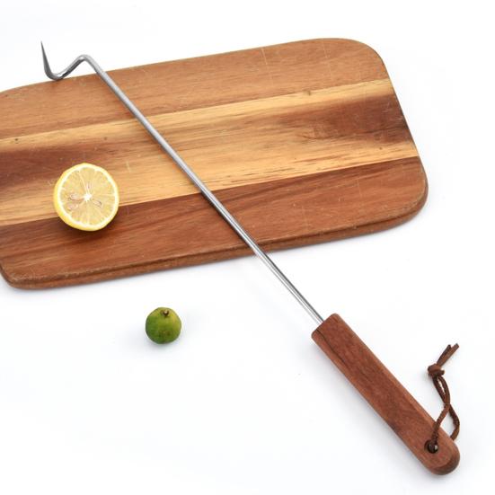 Yousheng BBQ Steak Grill Hook Meat Turner Wooden Handle Stainless Steel Food Flipper for Grilling Vegetables Portable Kitchen Tool