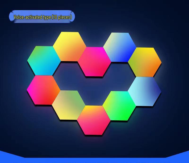 Hexagonal Smart Atmosphere Lamp: Bedside, Wall, E-Sports, Sound-Reactive, Colorful Honeycomb Rhythm Lighting.