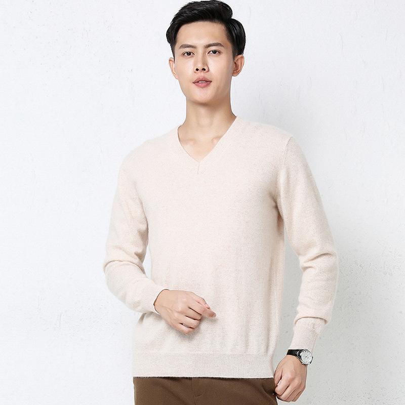 Men's Autumn Winter Knit Sweater V Neck Pullover Undershirt Casual Business Loose Fashion Solid Long Sleeve