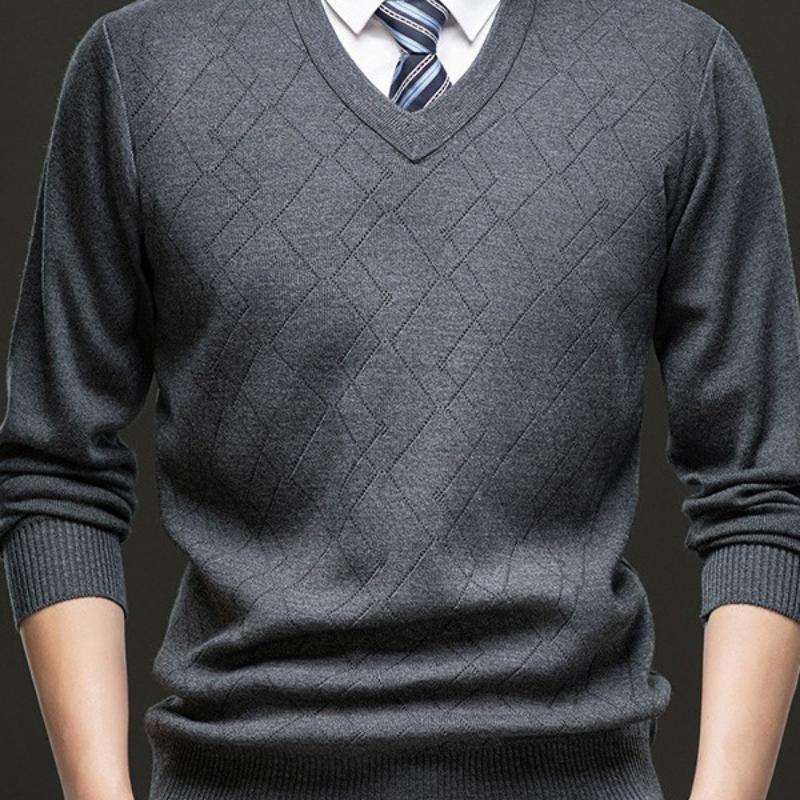 

Мужской свитер из плотной шерстяной вязки с V-образным вырезом, с длинным рукавом, новинка для осени-зимы, повседневный, универсальный, для многослойности L серый