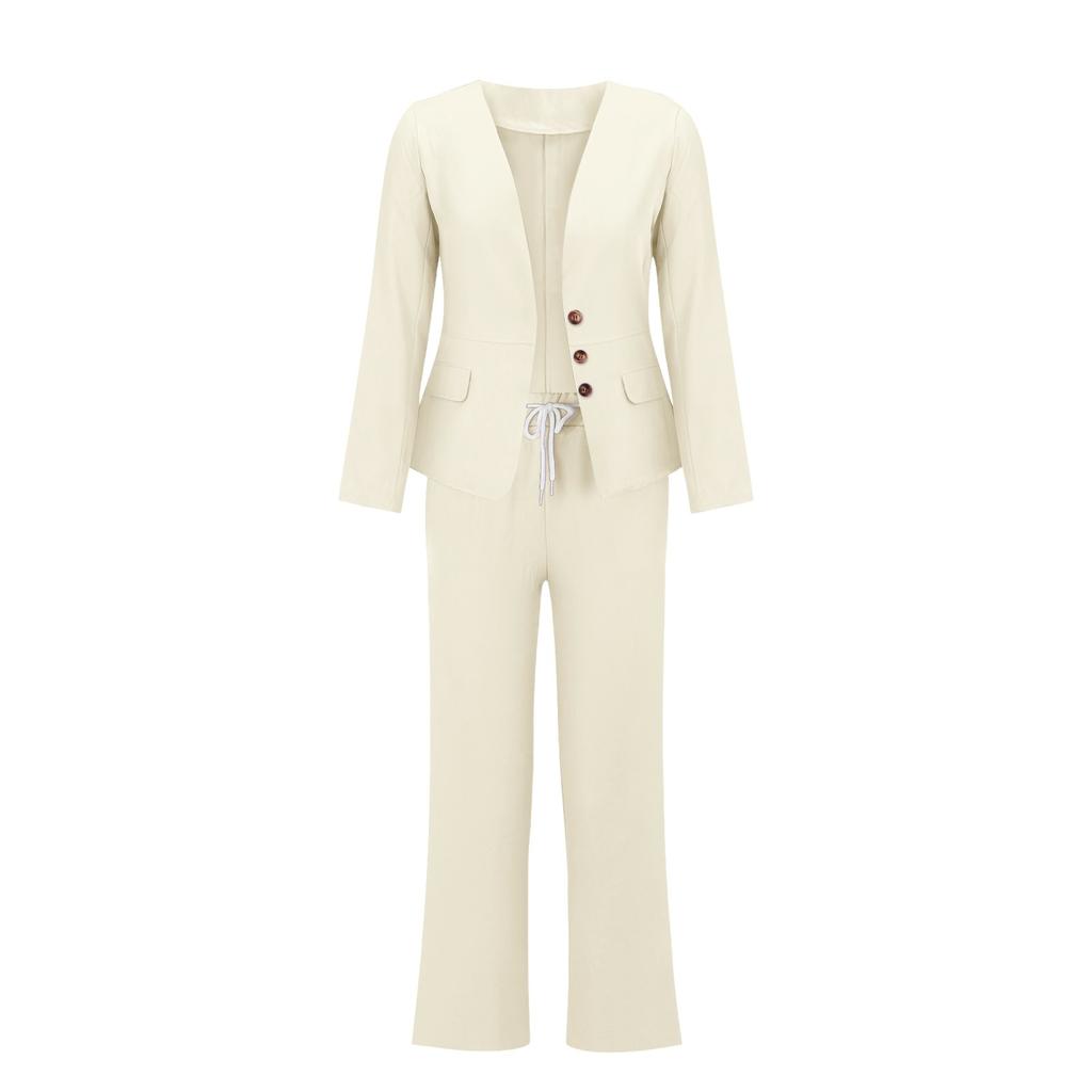 Γυναικείο 2 τεμάχια Κομψό Slim Fit Jacket Επίσημο Σετ Παντελόνι Πέτο Πέτο