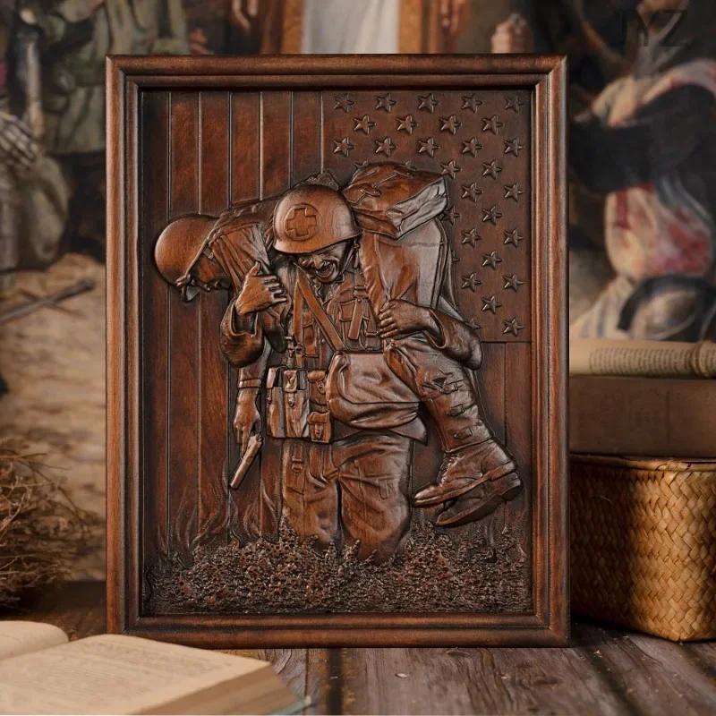 

Vintage Vietnam War Veterans Wood Sculpture Wall Decor, Wooden Sculpture Hanging Art Work Decor high 35cm