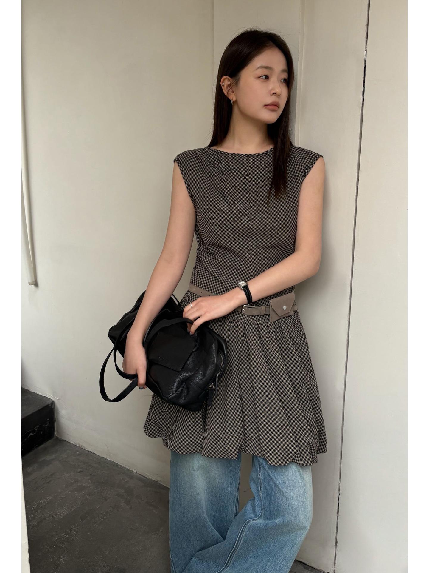 TG Retro Plaid Tulip Mini Skirt Sleeveless Dress - Spring 2026 Collection S света кофе