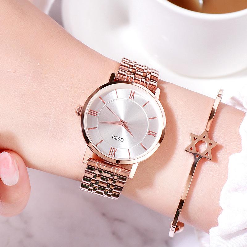 Lily There B Women's Gold Stainless Steel Watch Simple Temperament Rose Casual Versatile Waterproof Quartz Watch