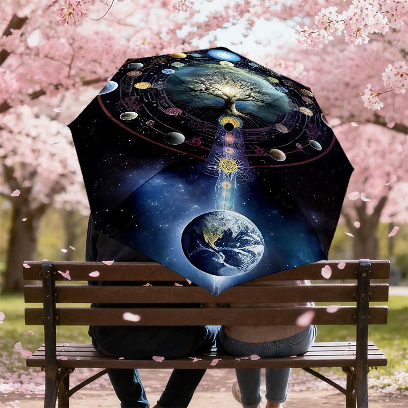 1pc Tree of Life Automatic Open/Close Umbrella Compact Folding Umbrella with 8-Rib Shaft for Women/Men, Elegant Birthday1150S