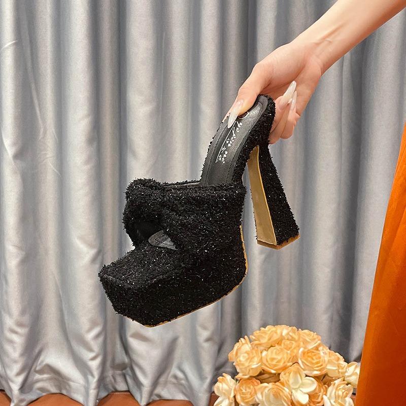 Fashion 15cm High Heels Women Slippers Summer Platform Fashion Sexy Sandals Elegant Dress Woman Shoes Trend Designer Party Mujer Shoes