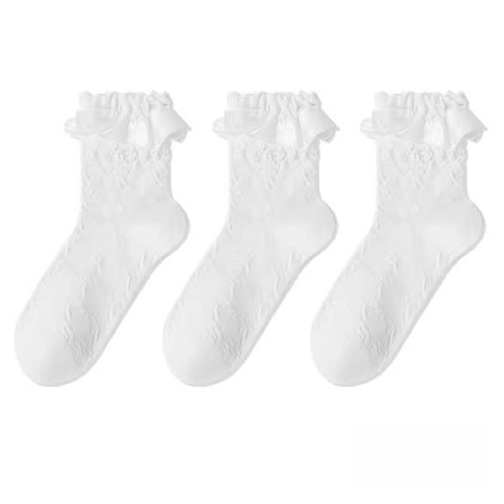 White Lace Mid-Calf Socks Thin Breathable Ruffle Socks Perfect Match Lolita Socks  for Women