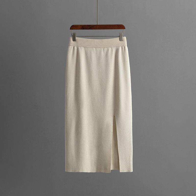 Autumn And Winter Solid Color Collar Half Zipper Knitted Top Elegant Bag Skirt Fashion Two Piece Set