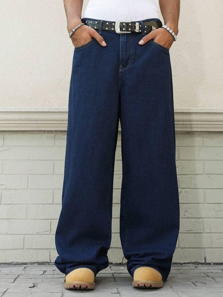 Dark blue wide-leg denim jeans