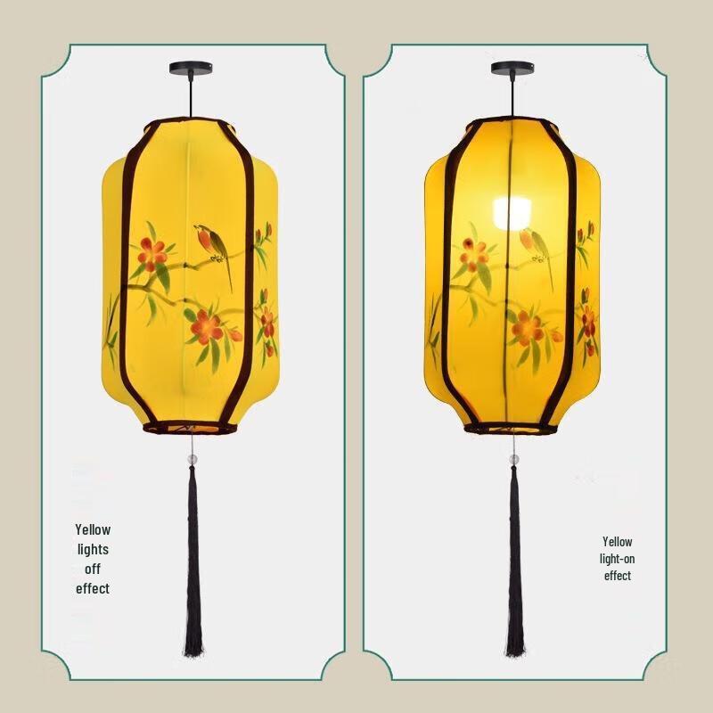 YIXI Китайский стиль Ручная роспись Тканевая ваза Подвесной светильник