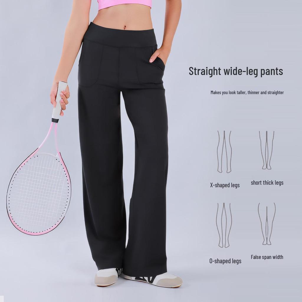 NS High-Waisted Wide-Leg Yoga Pants with Large Pockets - Bare-Feeling, Loose, Slimming, and Drape for Fitness and Style.
