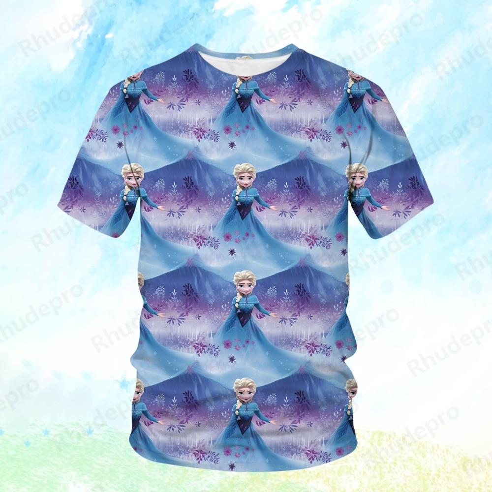 Men's Crew Neck 3D Printed T-Shirt Disney Frozen Princess Elsa Cartoon Movie Women Children Streetwear Fashion T-Shirt Top