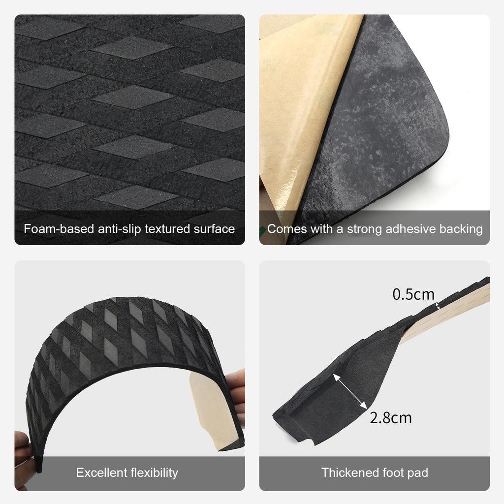 3-teiliges/Set Schwarzes Surfbrett Traktionspad Deck Grip Surf SUP Board EVA Schaum Diamant Anti-Rutsch Starke Fuß Heckpads Sup Zubehör