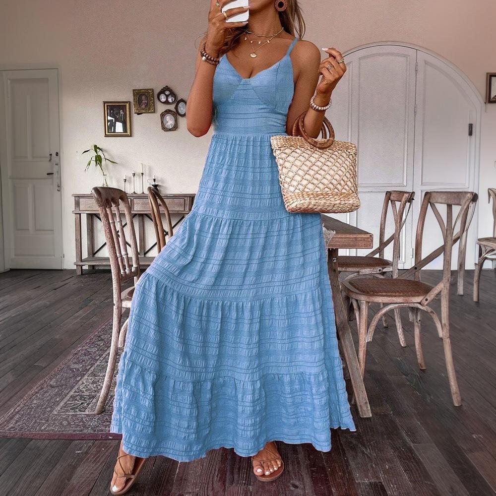 European and American women's clothing summer European and American elegant style solid color suspender skirt