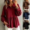 Women's Corduroy Doll Shirt with Lantern Sleeves and Waist-Cinching Design