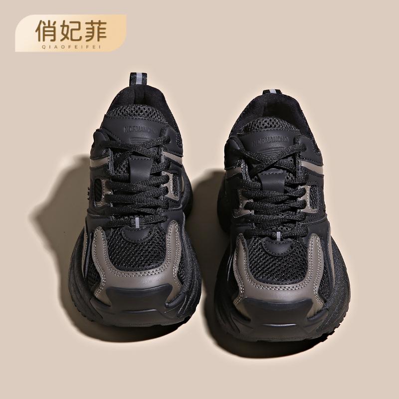 Factory custom sports shoes women's autumn thick-soled color matching dad shoes velvet lace-up casual shoes versatile running shoes women