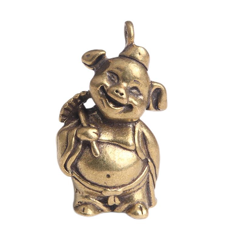 Brass Cartoon Pig Eight-Jie Keychain Pendant Tianpeng Marshal Second Brother Cute Pendant Small Copperware Wholesale