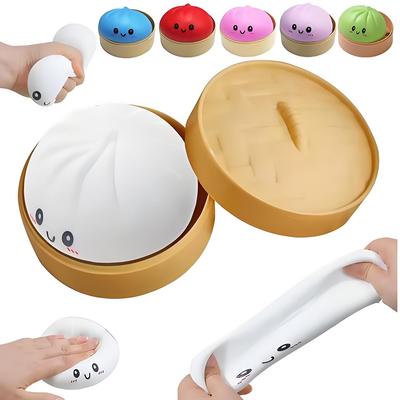 Cute Colorful Stress Balls Fidget Sensory Cartoon Baozi Slow Rebound Toy Simulation Steamer Relief Artifact Round Durable Elastic Compression Bouncy