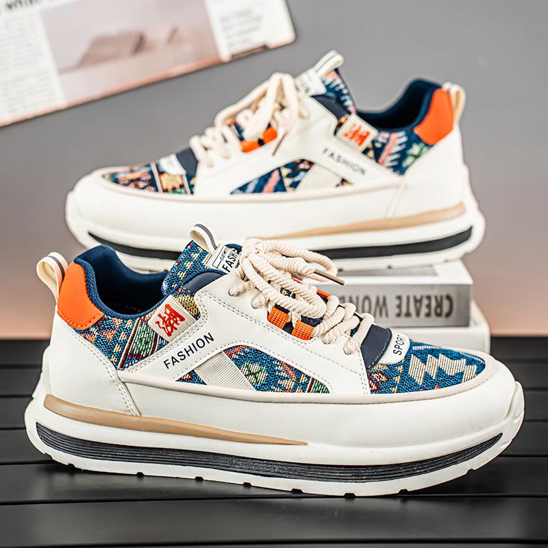 

Fashion Mens Shoes Summer Breathable Embroidered Casual Sports Board Shoes Trend Versatile Heightening Sneakers Mens zapatos de hombre 44 бежевый
