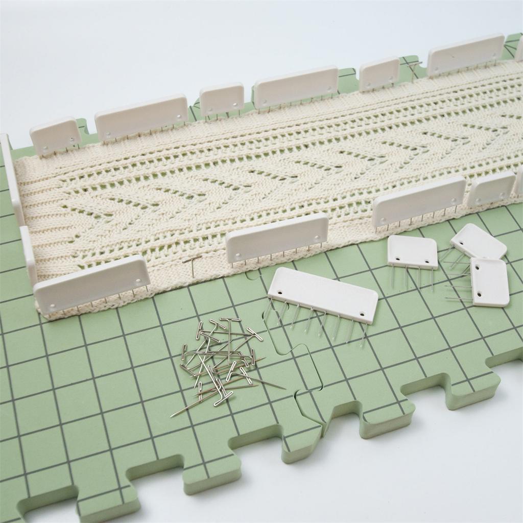 9Pcs 32x32cm Foam Knitting Blocking Mat Set with 100Pcs 38mm T Pin and Wood Needle Holder For Granny Square Making