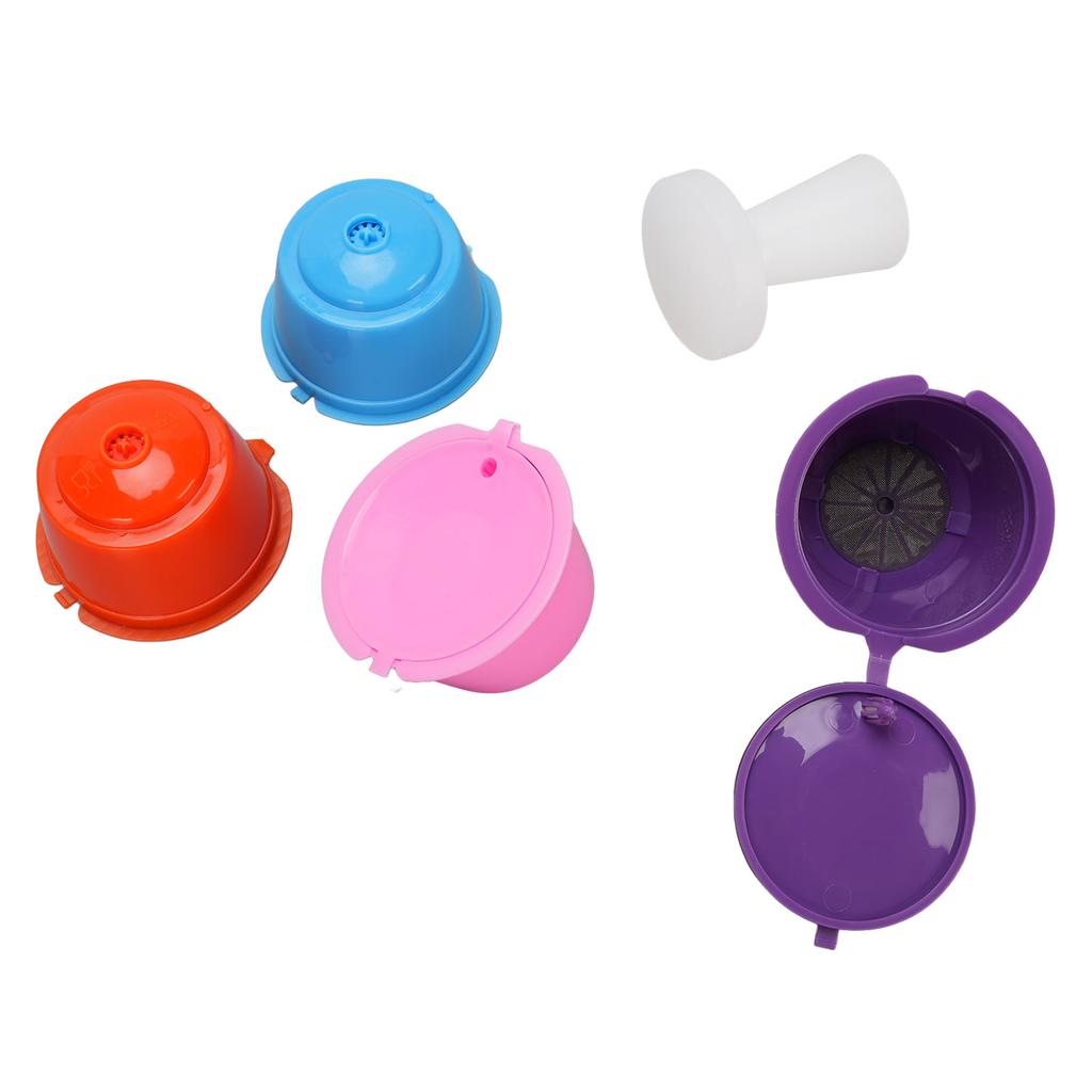 4PCS Reusable Coffee Capsule PP Multi Color Refillable Reusable Coffee Filter Pod with Tamper for Coffee Makers