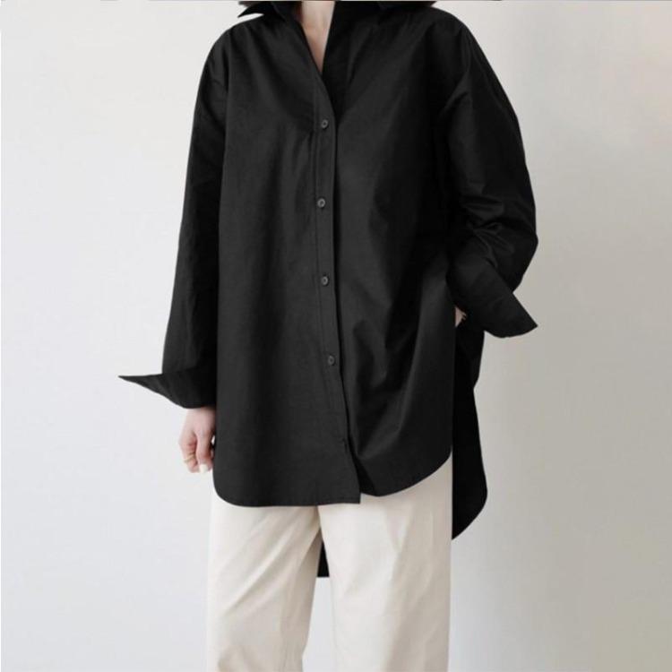 White Women Long Sleeve Loose Fit Shirt Mid Length BF Style Spring Autumn Design Top Literary Niche